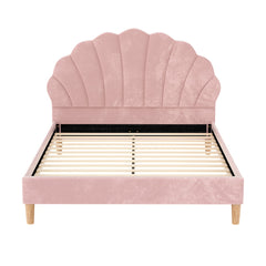 Artiss Bed Frame Double Size Scallop-Shape Bedhead Beds Base Pink Velvet Fabric