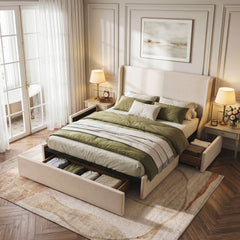 Artiss King Upholstered Bed Frame with 3 Storage Drawers Wingback Headboard