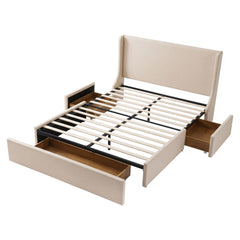Artiss King Upholstered Bed Frame with 3 Storage Drawers Wingback Headboard