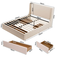 Artiss King Upholstered Bed Frame with 3 Storage Drawers Wingback Headboard
