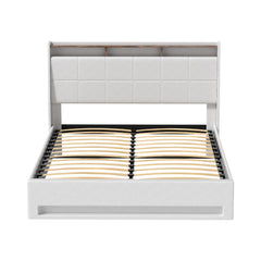 Artiss Bed Frame Gas Lift LED Beds Base Platform White PVC Leather Storage Headboard - Queen