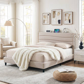 Artiss Queen Bed Frame with Storage Adjustable Headboard Platform Base Linen Fabric Charging Ports