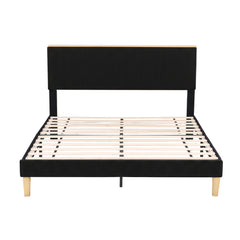 Artiss Queen Bed Frame Upholstered Adjustable Headboard Mood Lighting Heavy Duty Black Velvet