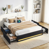 Artiss Queen Bed Frame with Storage Drawers RGB Lights Charging Station