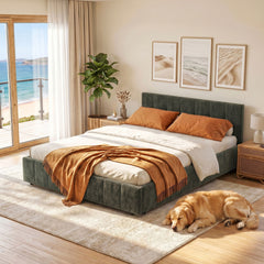 Artiss Double Bed Frame Chenille Heavy Duty Platform Base Green 300kg Support No