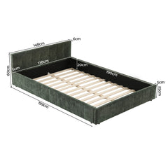 Artiss Double Bed Frame Chenille Heavy Duty Platform Base Green 300kg Support No