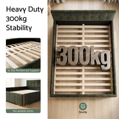 Artiss Double Bed Frame Chenille Heavy Duty Platform Base Green 300kg Support No