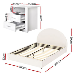 Artiss Queen Bed Frame with Storage and Bedside Table Set Boucle Fabric Gas Lift Bed Base 2-Drawer Nightstand