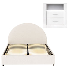Artiss Queen Bed Frame with Storage and Bedside Table Set Boucle Fabric Gas Lift Bed Base 2-Drawer Nightstand