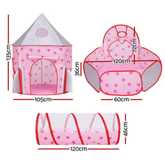 Keezi Kids Playhouse Play Tent Pop Up Castle Crawl Tunnel Basketball Hoop Pink
