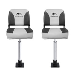 Seamanship 2X Folding Boat Seats with 2X Adjustable Pedestals 55–75cm Marine Swivel Low Back 13cm Padding Charcoal