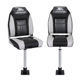 Seamanship 2X Folding Boat Seats with 2X Adjustable Pedestals 55–75cm Marine Seat Swivel High Back 12cm Padding Black