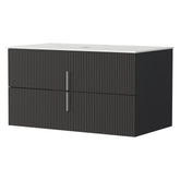 Cefito Vanity Unit 900mm Bathroom Cabinet Storage Wall Hung Black Timber Front