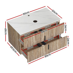 Cefito Vanity Unit 900mm Bathroom Cabinet Storage Wall Hung Timber Front Pine