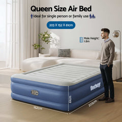 Bestway Air Mattress Queen Inflatable Bed 61cm Airbed Blue