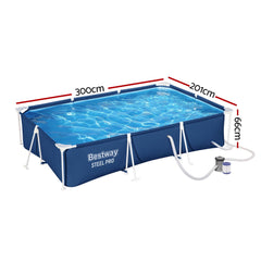 Bestway Swimming Pool 300x201x66cm Steel Frame Above Ground Pools w/Filter Pump 3300L