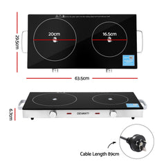 Devanti Portable Ceramic Cooktop Dual Burner Electric Hot Plate 2800W Black