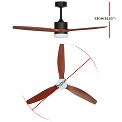 Devanti 52'' Ceiling Fan DC Motor 3 Blades w/Light - Dark Wood