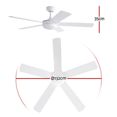 Devanti 52'' Ceiling Fan 5 Blades DC Motor w/Light w/Remote White