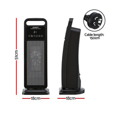 Devanti 2000W Ceramic Tower Heater Space Heaters Indoor Oscillating Black