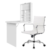 Artiss Computer Desk Office Chair Set PU Leather Wall Mount Foldable Table White