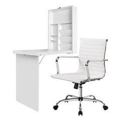 Artiss Computer Desk Office Chair Set PU Leather Wall Mount Foldable Table White