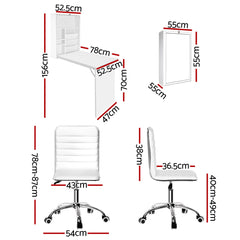 Artiss Computer Desk Office Chair Set PU Leather Wall Mount Foldable Table White