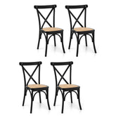 Artiss Set of 4 Dining Chairs Rattan Wooden Kitchen Accent Chair Cafe Lounge Rubber Wood