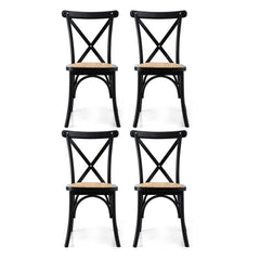 Artiss Set of 4 Dining Chairs Rattan Wooden Kitchen Accent Chair Cafe Lounge Rubber Wood
