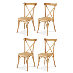 Artiss Set of 4 Dining Chairs Rattan Wooden Kitchen Accent Chair Cafe Lounge Rubber Wood