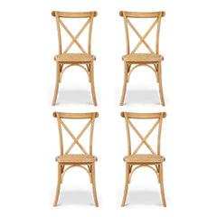 Artiss Set of 4 Dining Chairs Rattan Wooden Kitchen Accent Chair Cafe Lounge Rubber Wood