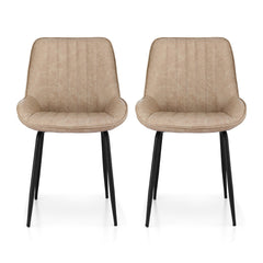 Artiss 2x Dining Chairs Retro PU Leather Kitchen Lounge Cafe Accent Chair Khaki