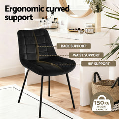 Artiss 2x Dining Chairs Velvet Tufted Kitchen Lounge Cafe Accent Chair Black