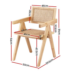 Artiss Set of 1 Dining Chair Wooden Rattan Seat Rubber Wood Frame