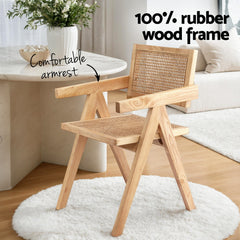 Artiss Set of 1 Dining Chair Wooden Rattan Seat Rubber Wood Frame