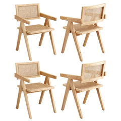 Artiss Set of 4 Dining Chairs Wooden Rattan Seat Rubber Wood Frame