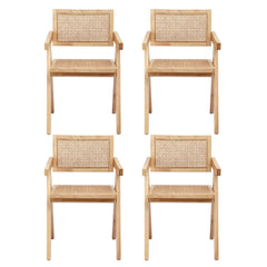 Artiss Set of 4 Dining Chairs Wooden Rattan Seat Rubber Wood Frame
