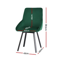 Artiss Dining Chairs Set of 4 Velvet Swivel Base Green