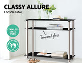 Artiss Console Table Tempered Glass Black