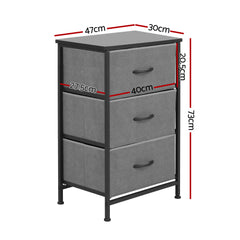 Artiss Set of 2 Chest of 3 Drawers Storage Dresser Tallboy Grey