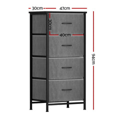 Artiss Chest of 4 Drawers Storage Dresser Tallboy Grey