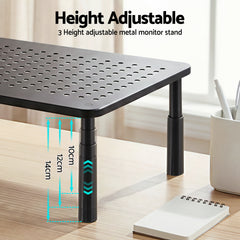 Artiss Monitor Stand Adjustable Riser For Computer Monitor And Laptop 3 Height Desk Organizer Black