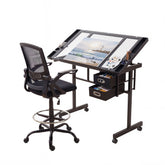 Artiss Drawing Table with Ergonomic Office Chair, Drafting Tables with Tempered