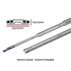 Giantz 2x Drawer Slides Heavy Duty Full Extension Locking 600-1200mm Length