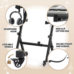 Alpha Heavy Duty Adjustable Piano Stand with Lockable Wheels Z-Stand Black