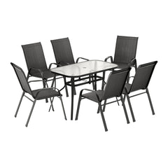 Gardeon 7PC Outdoor Dining Set Table and Chairs Patio Furniture Garden Bistro Set Black