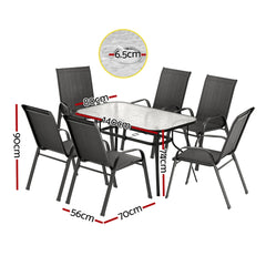 Gardeon 7PC Outdoor Dining Set Table and Chairs Patio Furniture Bistro Set Garden Black
