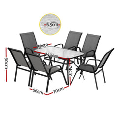 Gardeon 7PC Outdoor Dining Set Table and Chairs Patio Furniture Bistro Set Garden Grey