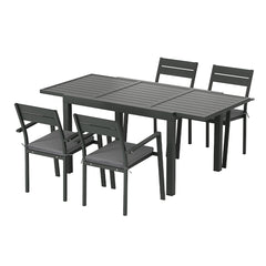 Gardeon Outdoor Dining Set 5 Piece Aluminum Extendable Table Setting Black