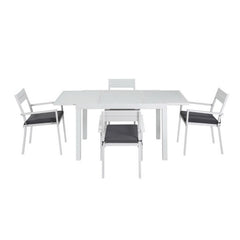Gardeon Outdoor Dining Set 5 Piece Aluminum Extendable Table Setting White